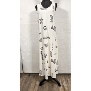 Fashion Code Women's Medium White Black Fish Star Print Maxi Dress Made in USA
